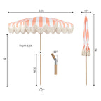 Mariner 6.5 ft. Classic Cottage Fringe Tassel Market Beach Umbrella with Push Button Tilt