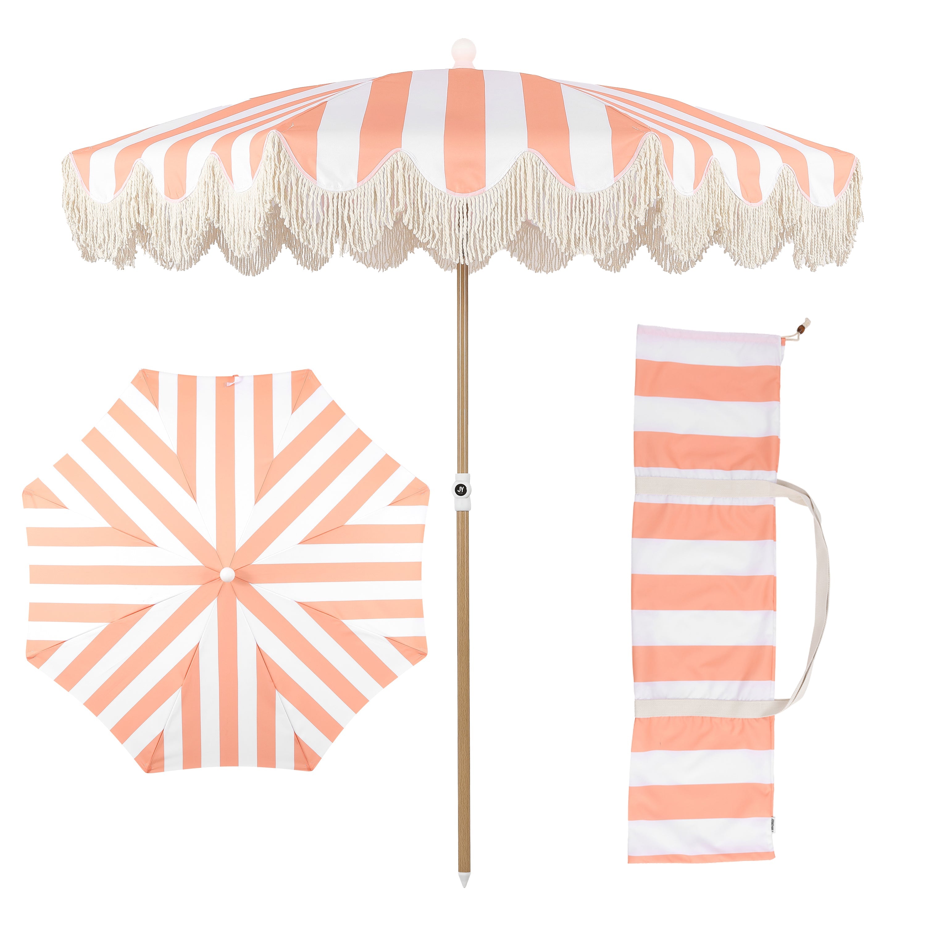 Mariner 6.5 ft. Classic Cottage Fringe Tassel Market Beach Umbrella with Push Button Tilt
