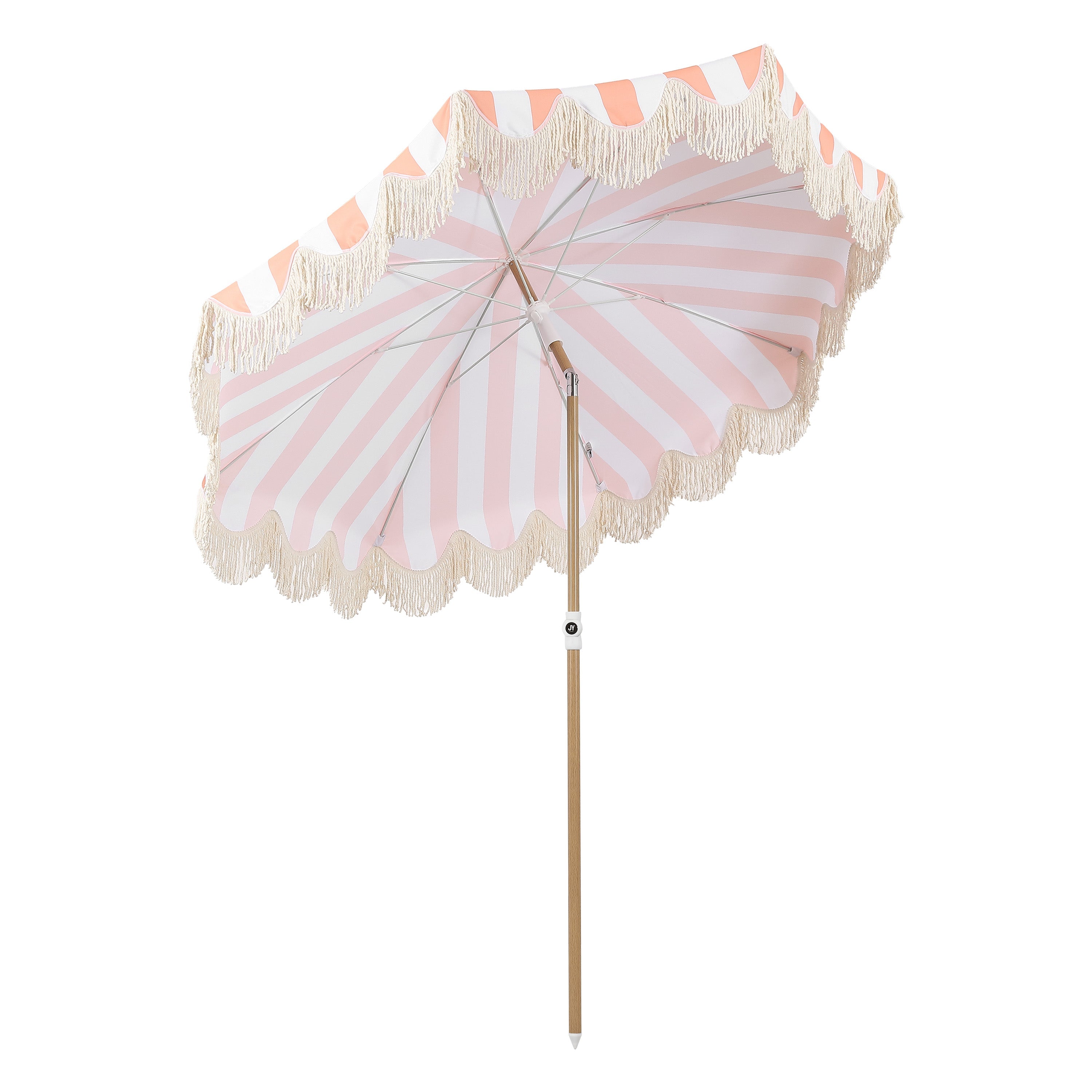Mariner 6.5 ft. Classic Cottage Fringe Tassel Market Beach Umbrella with Push Button Tilt