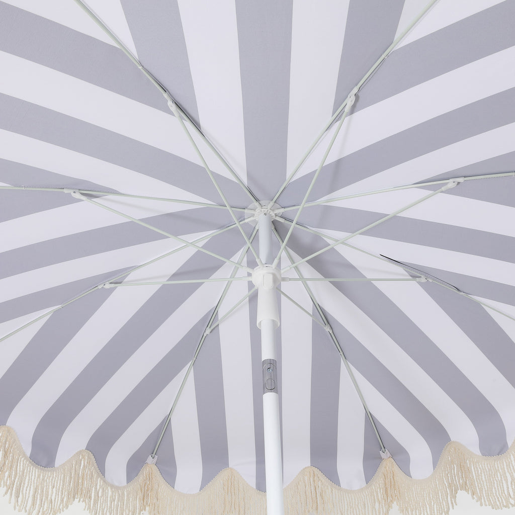 Mariner 6.5 ft. Classic Cottage Fringe Tassel Market Beach Umbrella with Push Button Tilt