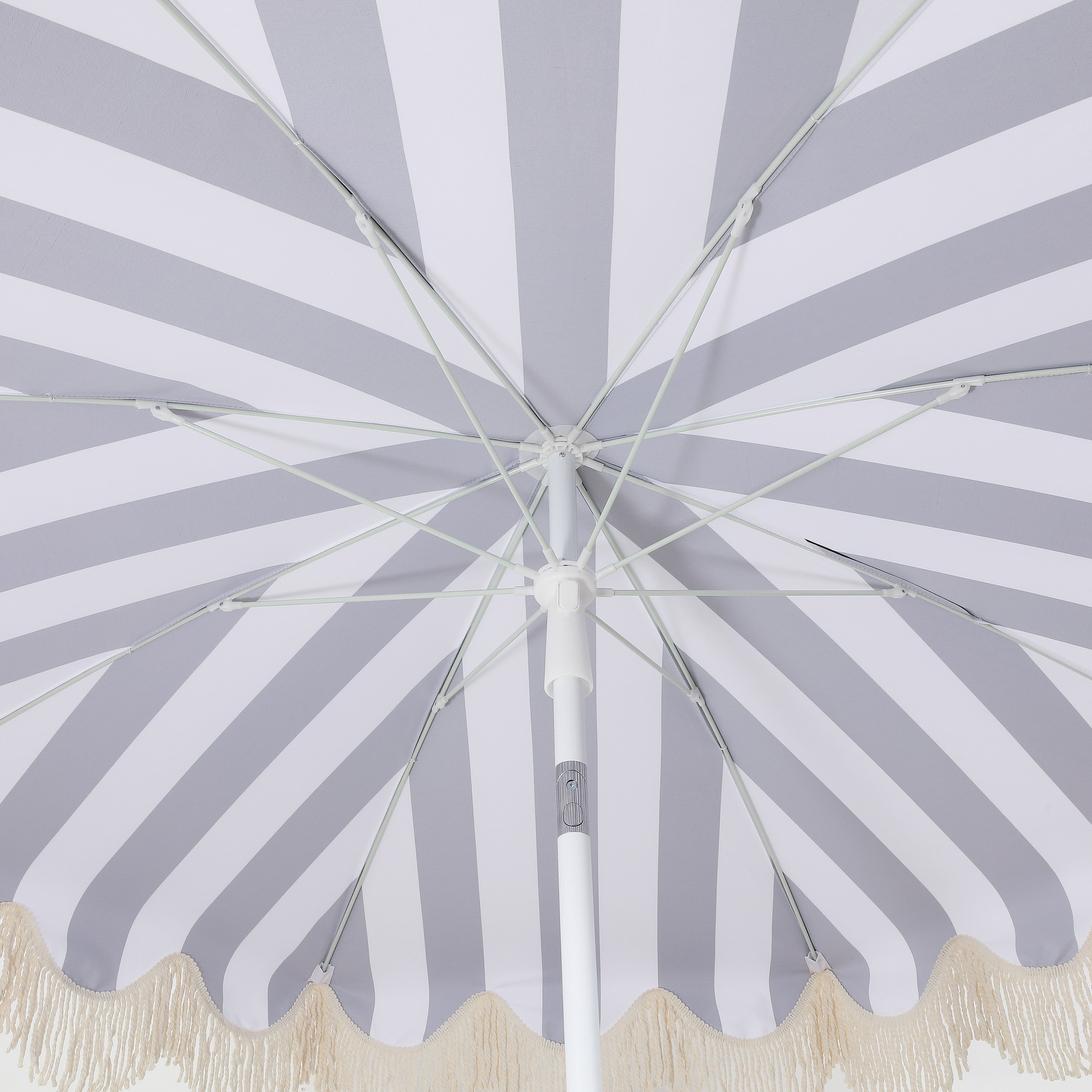 Mariner 6.5 ft. Classic Cottage Fringe Tassel Market Beach Umbrella with Push Button Tilt
