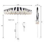 Mariner 6.5 ft. Classic Cottage Fringe Tassel Market Beach Umbrella with Push Button Tilt