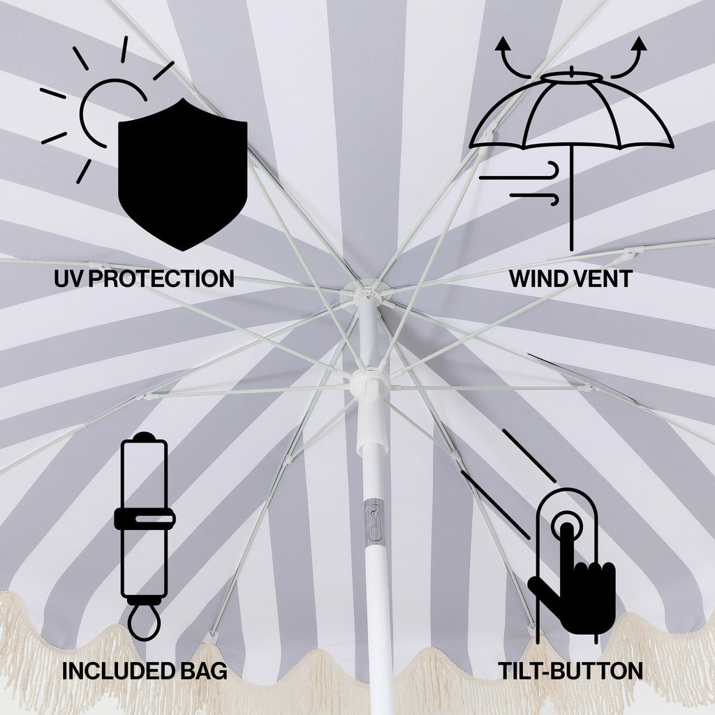 Mariner 6.5 ft. Classic Cottage Fringe Tassel Market Beach Umbrella with Push Button Tilt