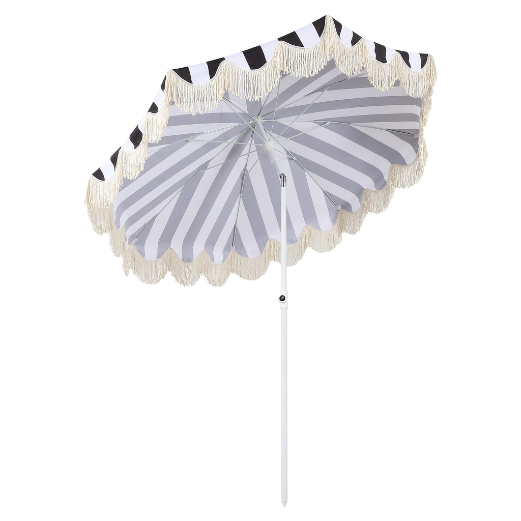 Mariner 6.5 ft. Classic Cottage Fringe Tassel Market Beach Umbrella with Push Button Tilt