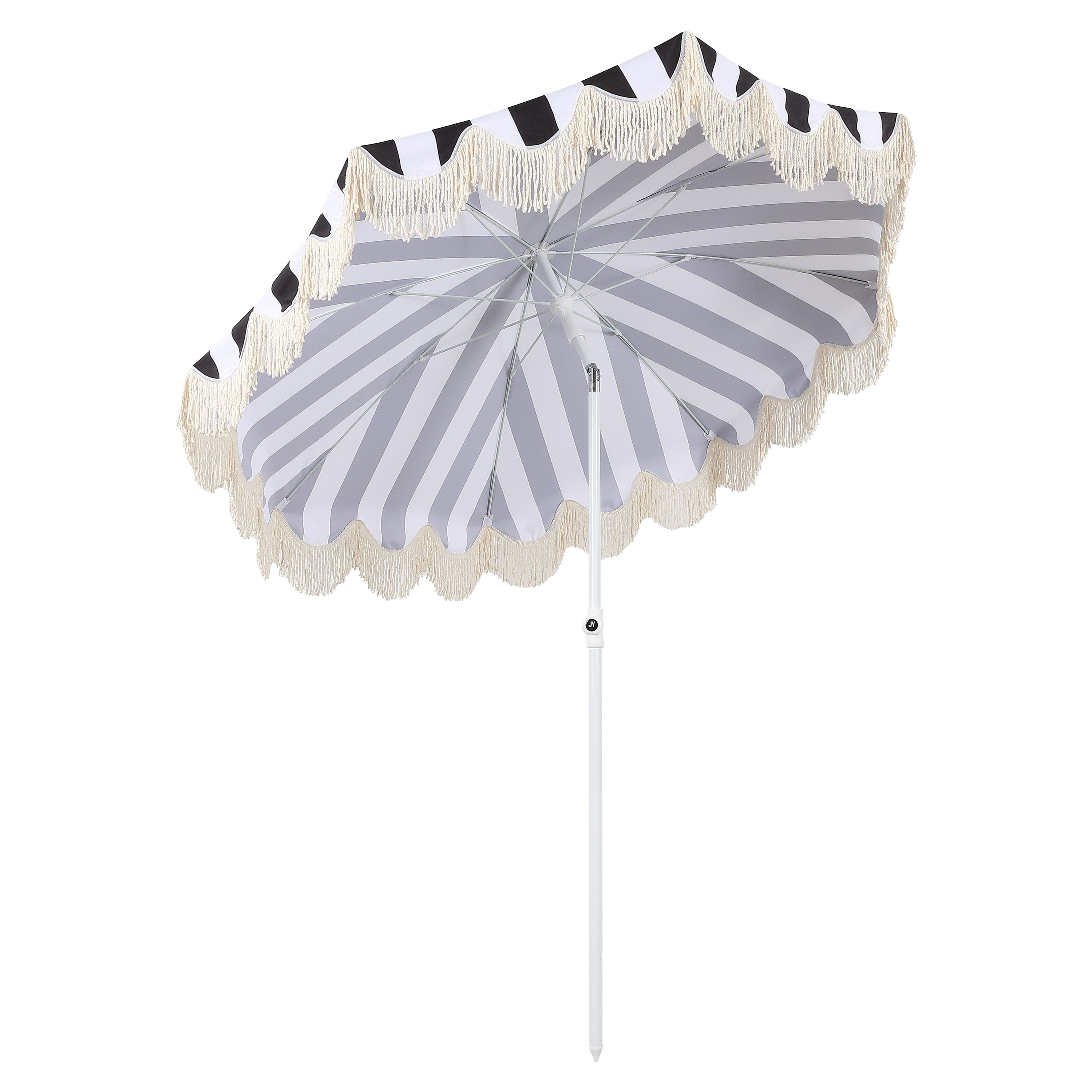 Mariner 6.5 ft. Classic Cottage Fringe Tassel Market Beach Umbrella with Push Button Tilt
