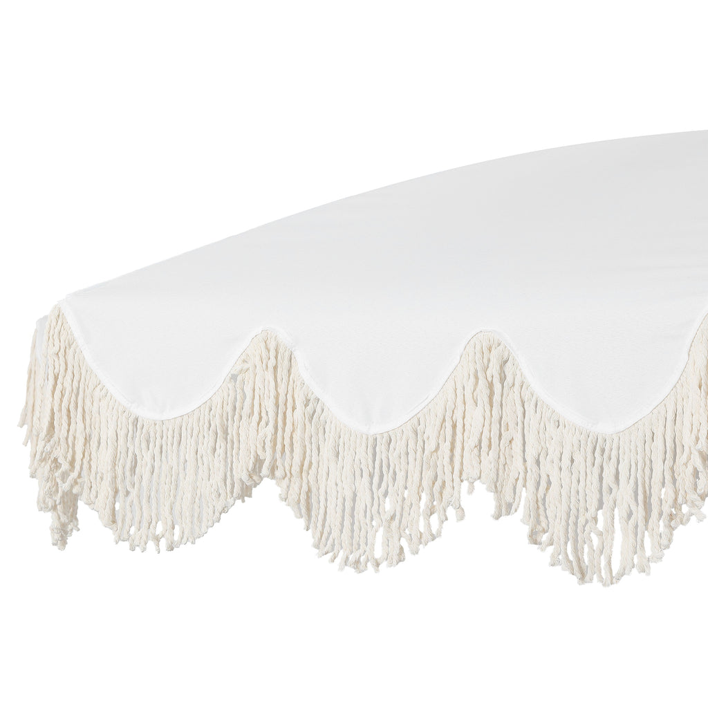 Mariner 6.5 ft. Classic Cottage Fringe Tassel Market Beach Umbrella with Push Button Tilt