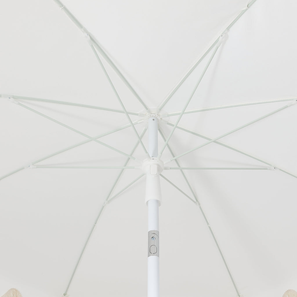 Mariner 6.5 ft. Classic Cottage Fringe Tassel Market Beach Umbrella with Push Button Tilt