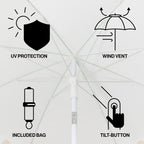 Mariner 6.5 ft. Classic Cottage Fringe Tassel Market Beach Umbrella with Push Button Tilt