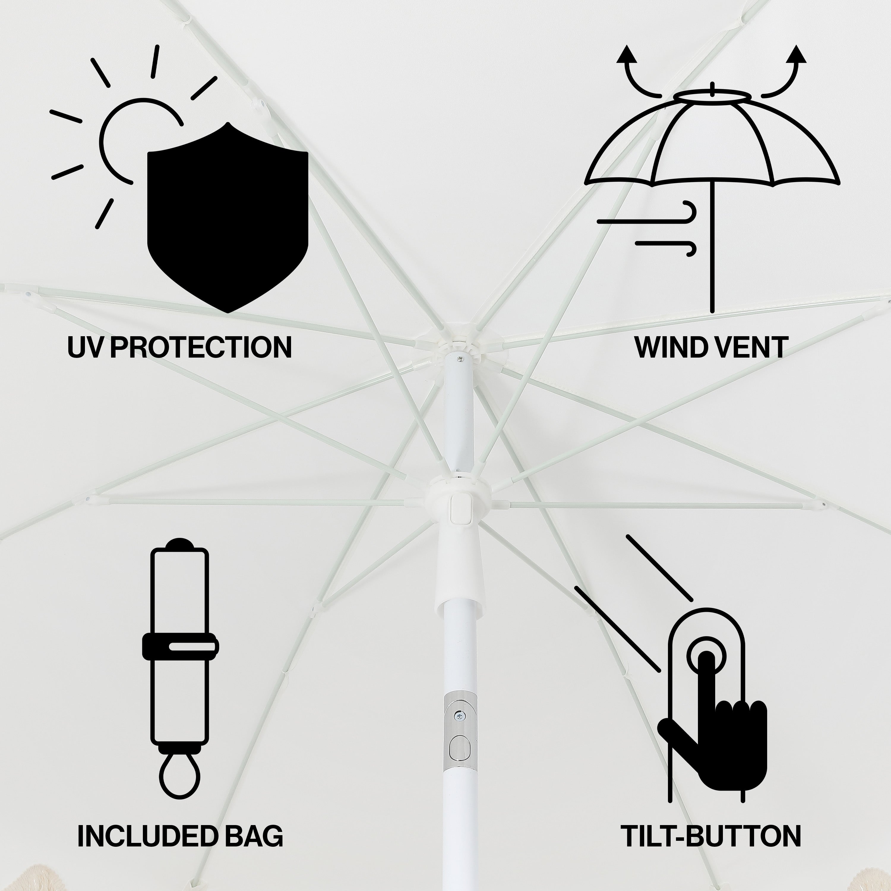 Mariner 6.5 ft. Classic Cottage Fringe Tassel Market Beach Umbrella with Push Button Tilt