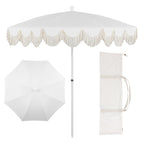 Mariner 6.5 ft. Classic Cottage Fringe Tassel Market Beach Umbrella with Push Button Tilt