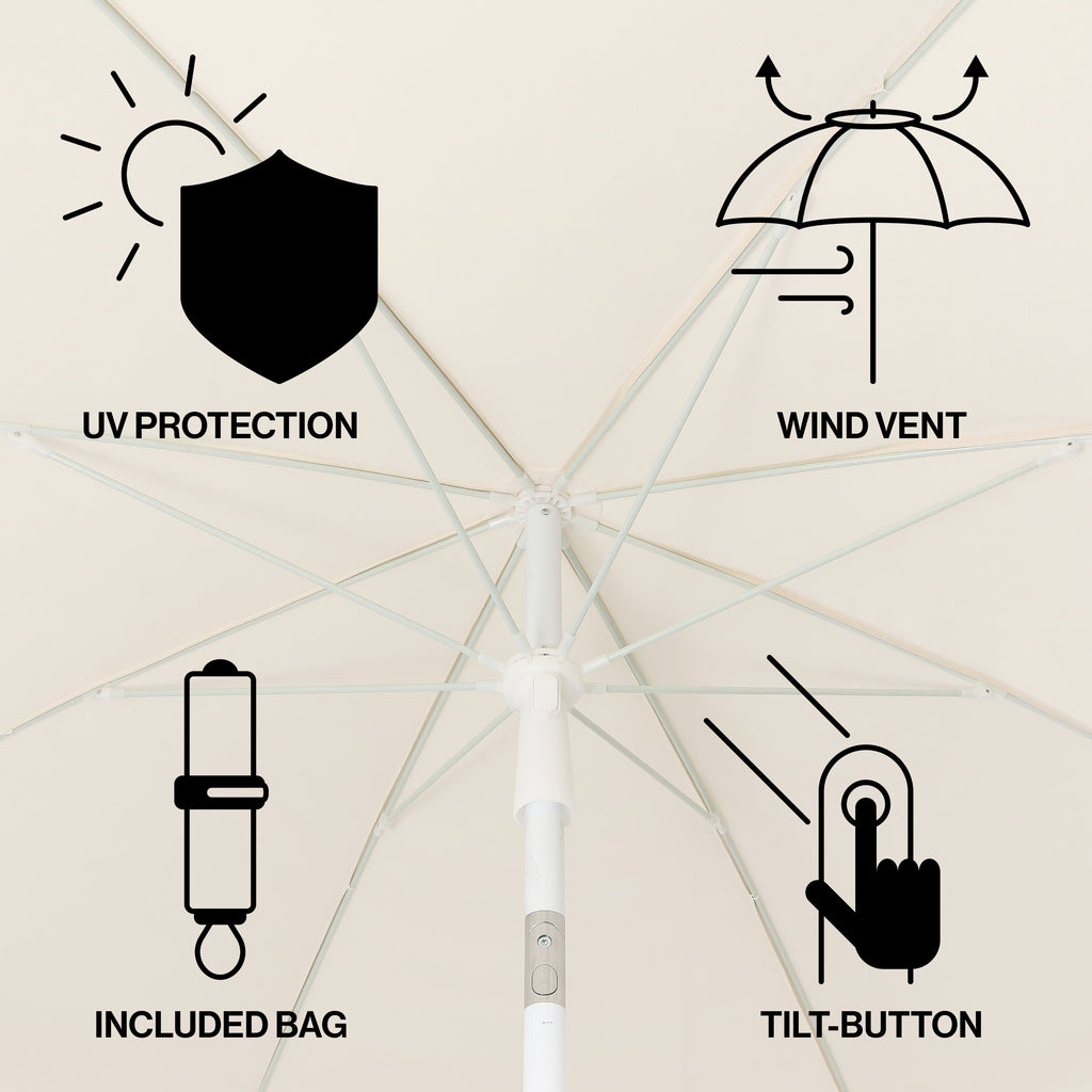 Mariner 6.5 ft. Classic Cottage Fringe Tassel Market Beach Umbrella with Push Button Tilt
