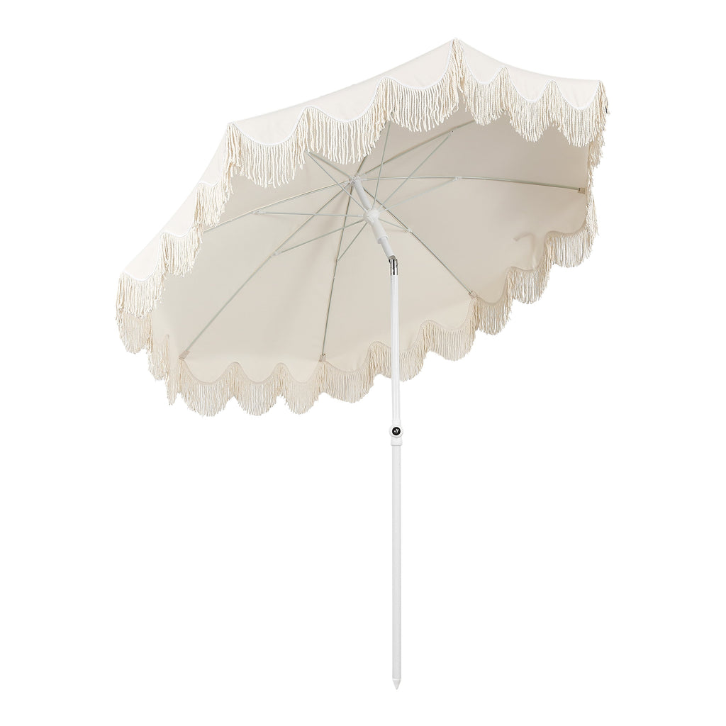 Mariner 6.5 ft. Classic Cottage Fringe Tassel Market Beach Umbrella with Push Button Tilt