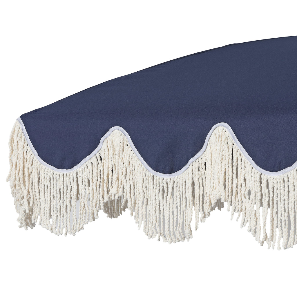 Mariner 6.5 ft. Classic Cottage Fringe Tassel Market Beach Umbrella with Push Button Tilt