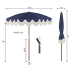 Mariner 6.5 ft. Classic Cottage Fringe Tassel Market Beach Umbrella with Push Button Tilt