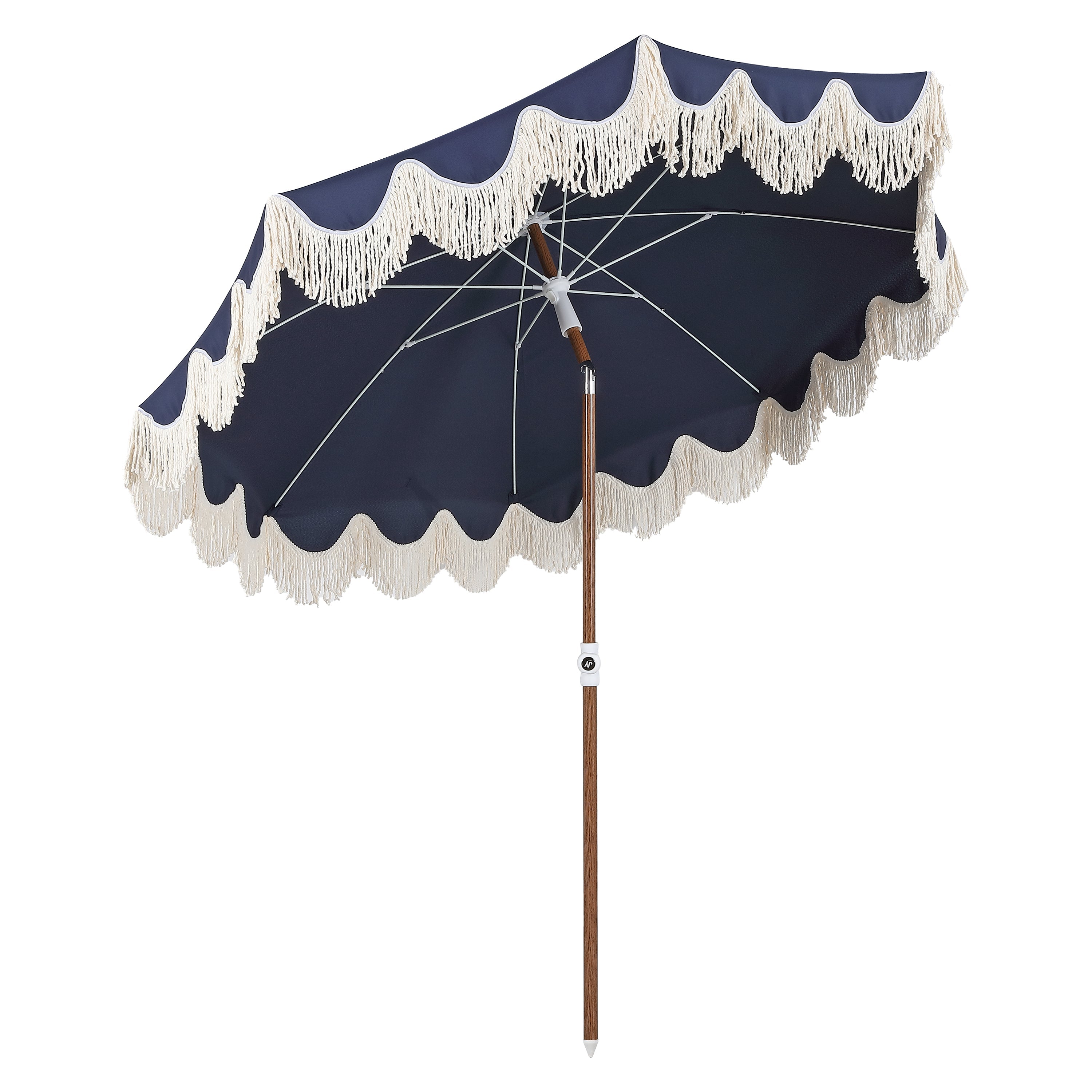 Mariner 6.5 ft. Classic Cottage Fringe Tassel Market Beach Umbrella with Push Button Tilt