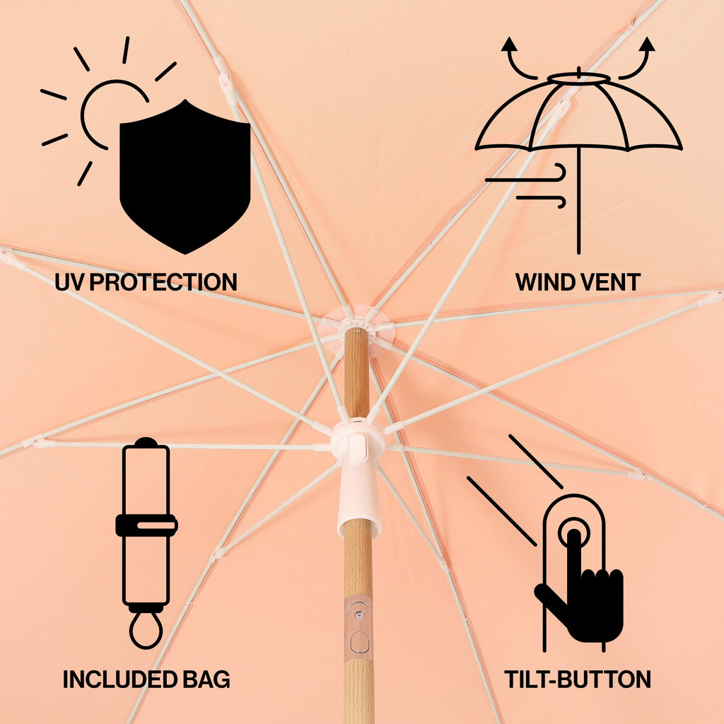 Mariner 6.5 ft. Classic Cottage Fringe Tassel Market Beach Umbrella with Push Button Tilt
