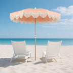 Mariner 6.5 ft. Classic Cottage Fringe Tassel Market Beach Umbrella with Push Button Tilt