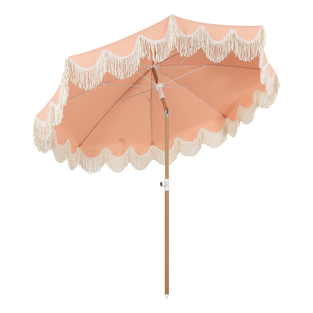 Mariner 6.5 ft. Classic Cottage Fringe Tassel Market Beach Umbrella with Push Button Tilt