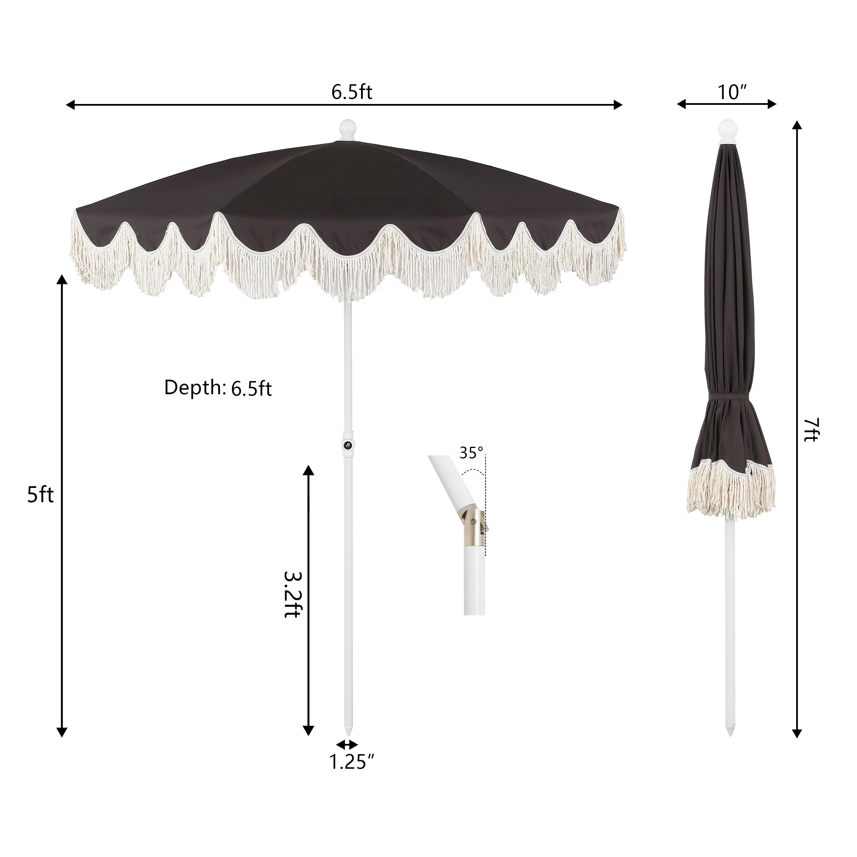Mariner 6.5 ft. Classic Cottage Fringe Tassel Market Beach Umbrella with Push Button Tilt