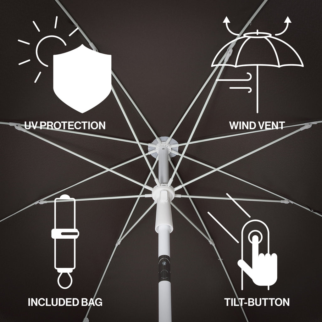 Mariner 6.5 ft. Classic Cottage Fringe Tassel Market Beach Umbrella with Push Button Tilt