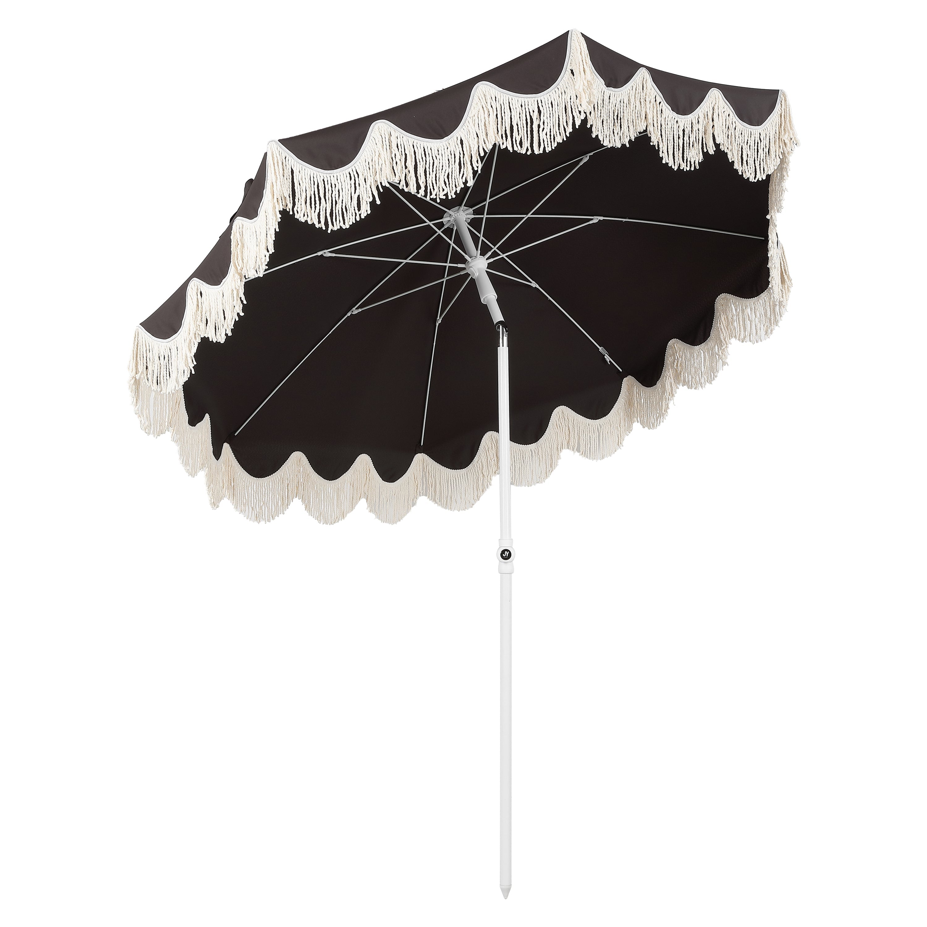 Mariner 6.5 ft. Classic Cottage Fringe Tassel Market Beach Umbrella with Push Button Tilt