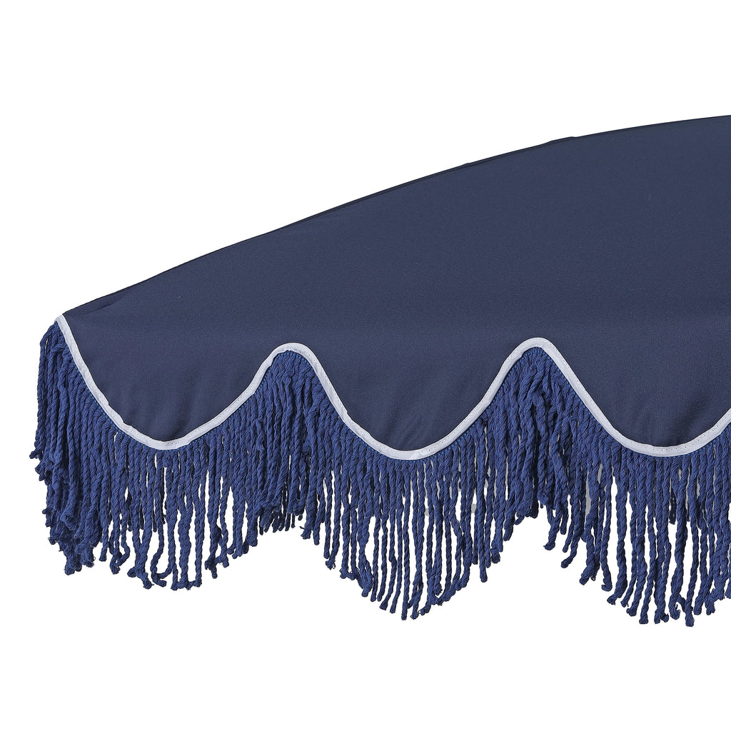 Mariner 6.5 ft. Classic Cottage Fringe Tassel Market Beach Umbrella with Push Button Tilt