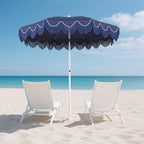 Mariner 6.5 ft. Classic Cottage Fringe Tassel Market Beach Umbrella with Push Button Tilt