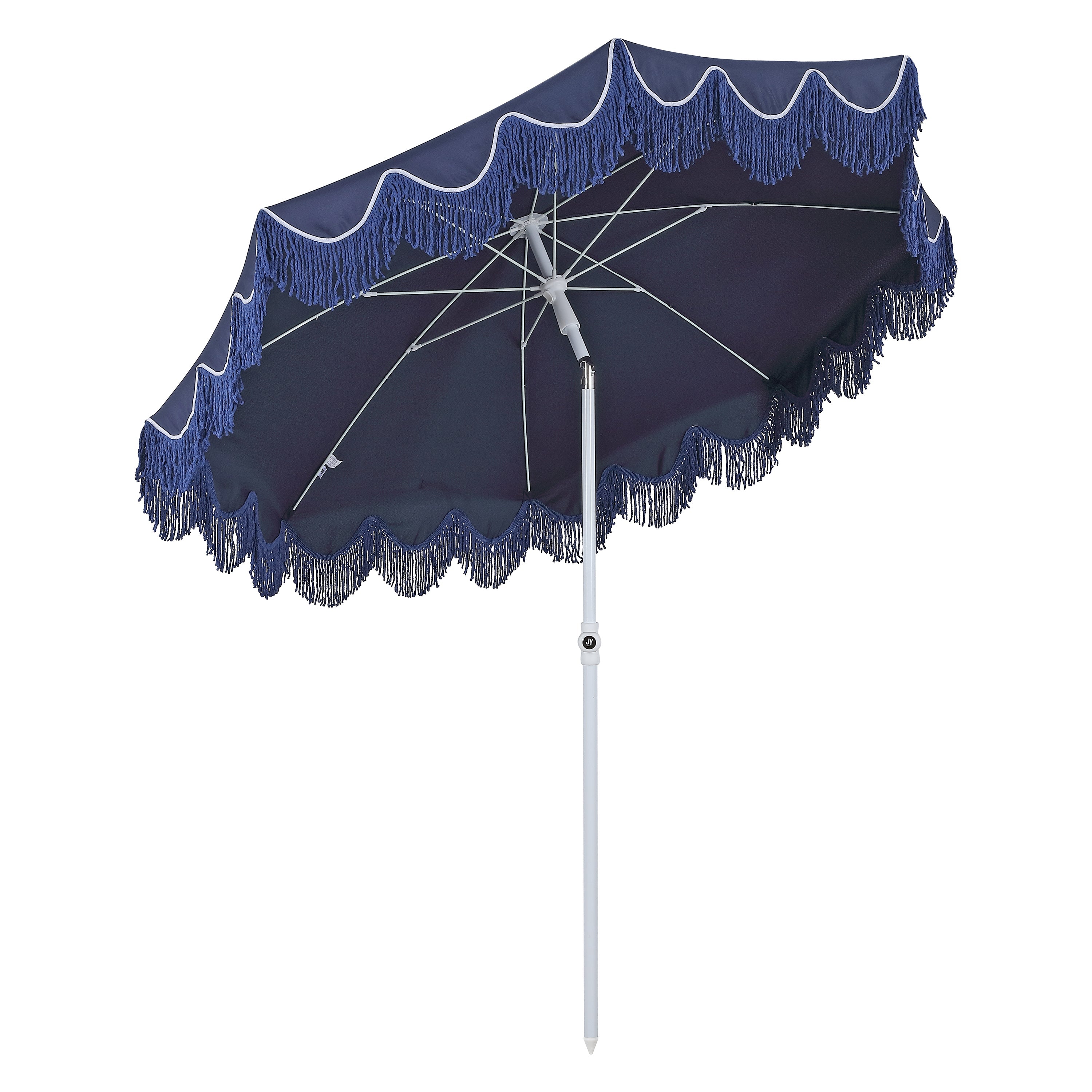 Mariner 6.5 ft. Classic Cottage Fringe Tassel Market Beach Umbrella with Push Button Tilt