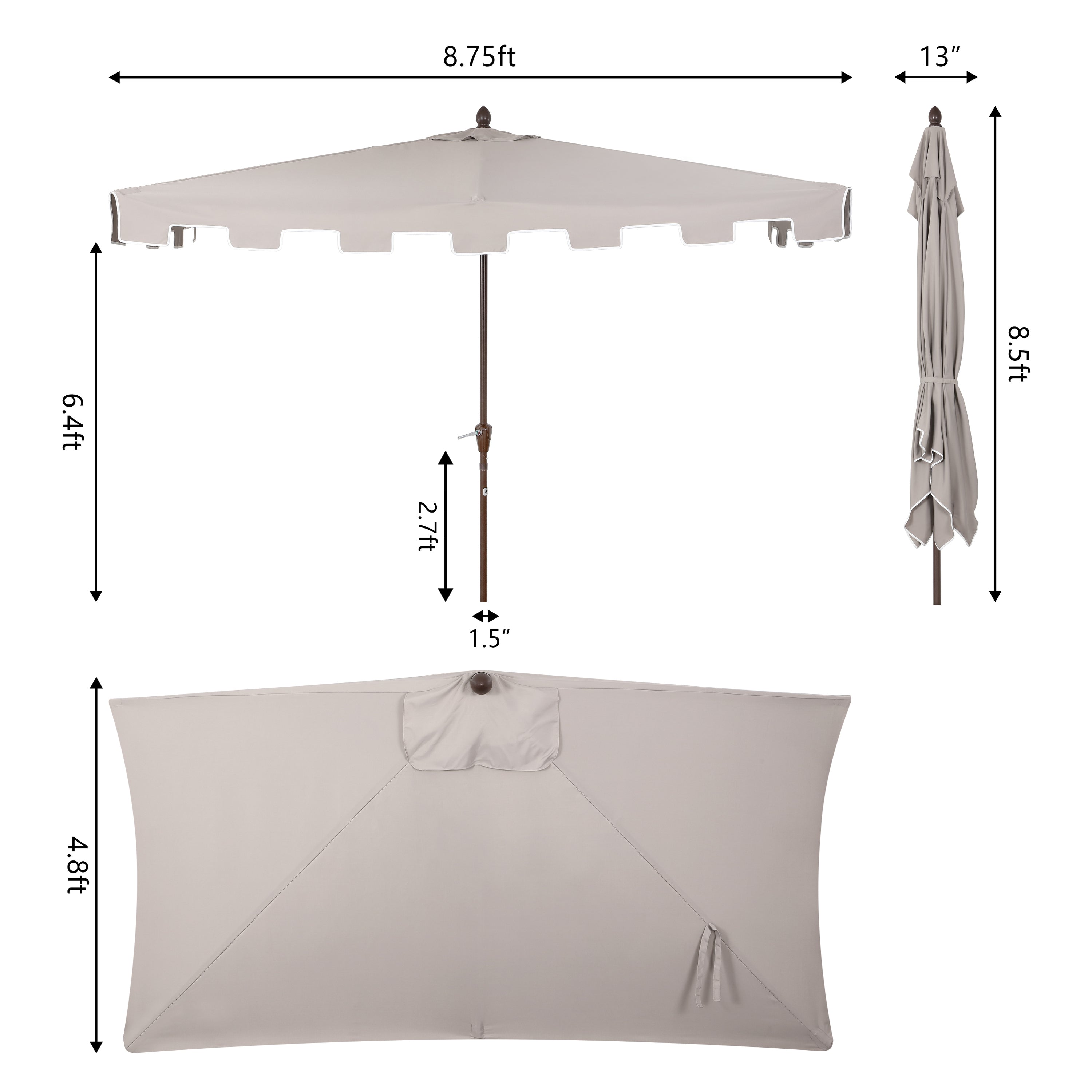 Sidney Classic MidCentury Rectangular Half Market Patio Umbrella with Crank