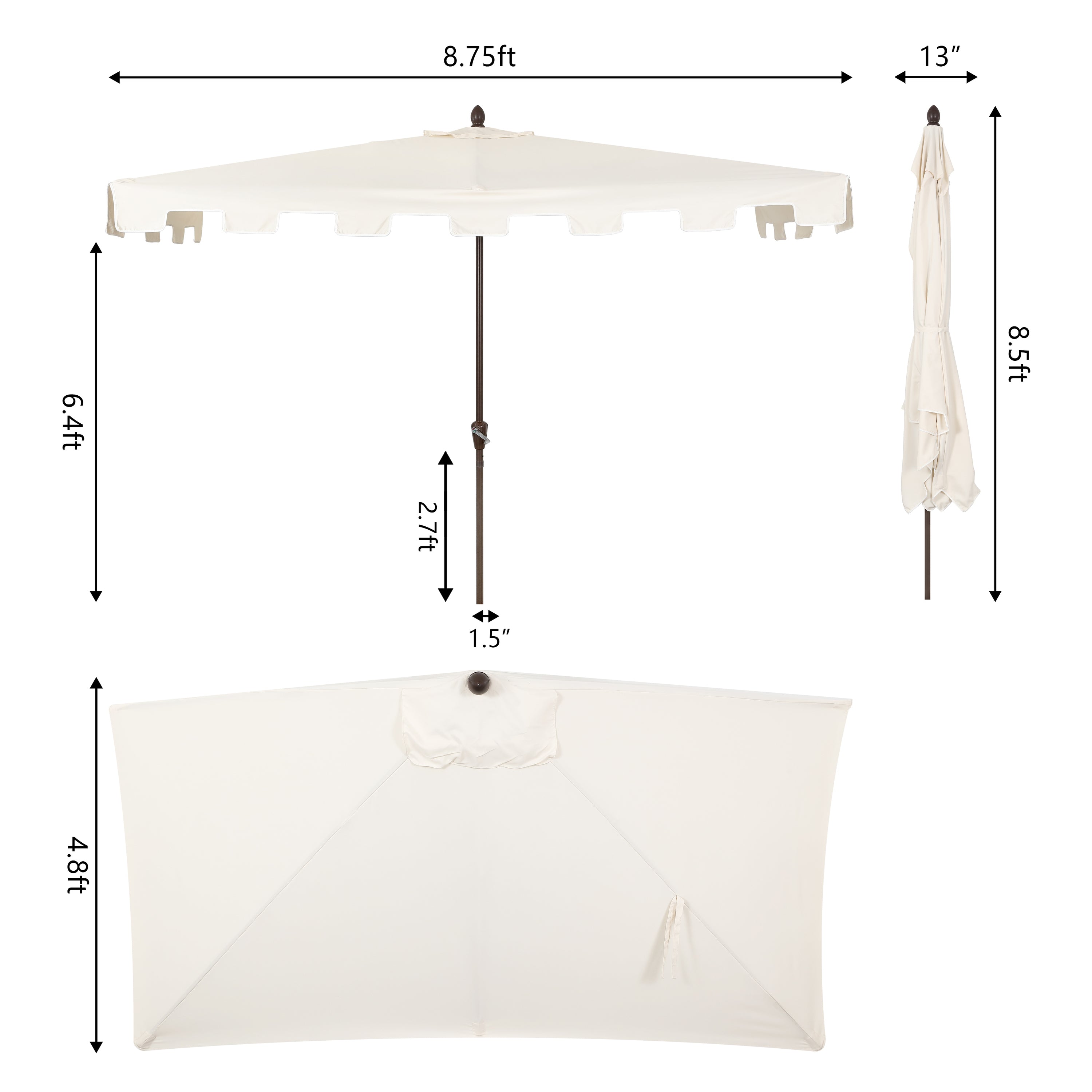 Sidney Classic MidCentury Rectangular Half Market Patio Umbrella with Crank