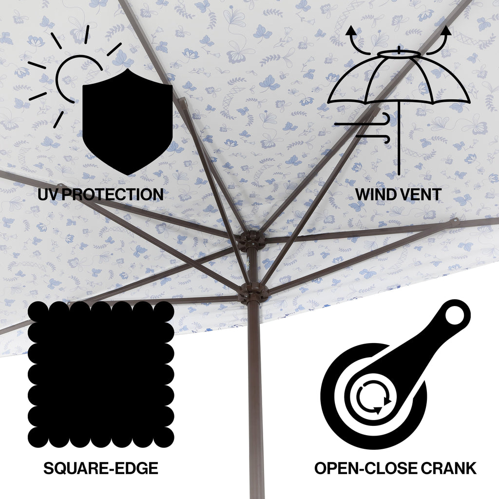 Sidney Classic MidCentury Rectangular Half Market Patio Umbrella with Crank