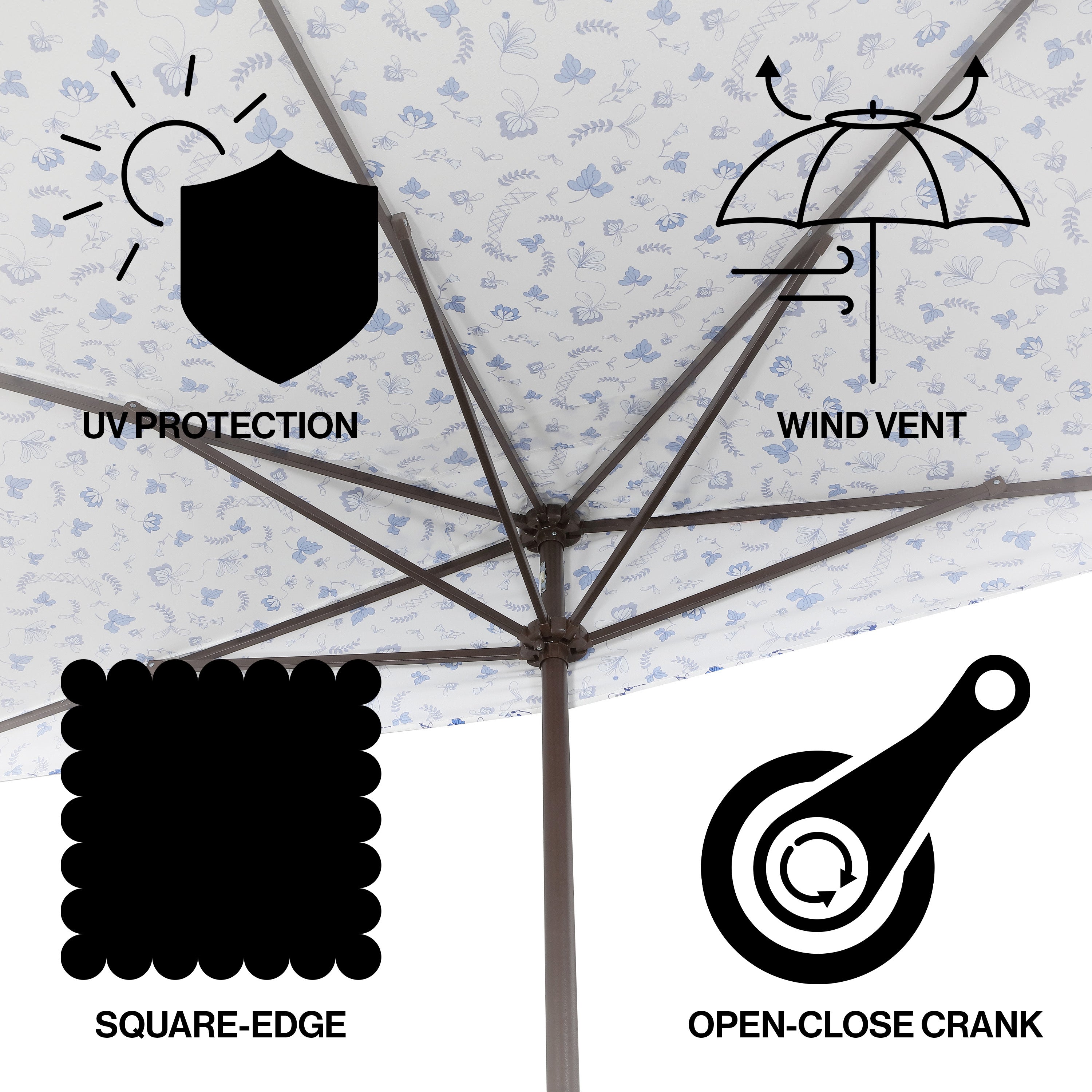 Sidney Classic MidCentury Rectangular Half Market Patio Umbrella with Crank