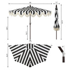 Beverly Stripe Designer Classic Scalloped Fringe Half Market Patio Umbrella with Crank