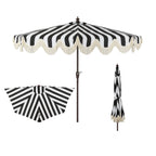 Beverly Stripe Designer Classic Scalloped Fringe Half Market Patio Umbrella with Crank