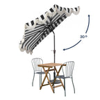 Beverly Stripe Designer Classic Scalloped Fringe Half Market Patio Umbrella with Crank