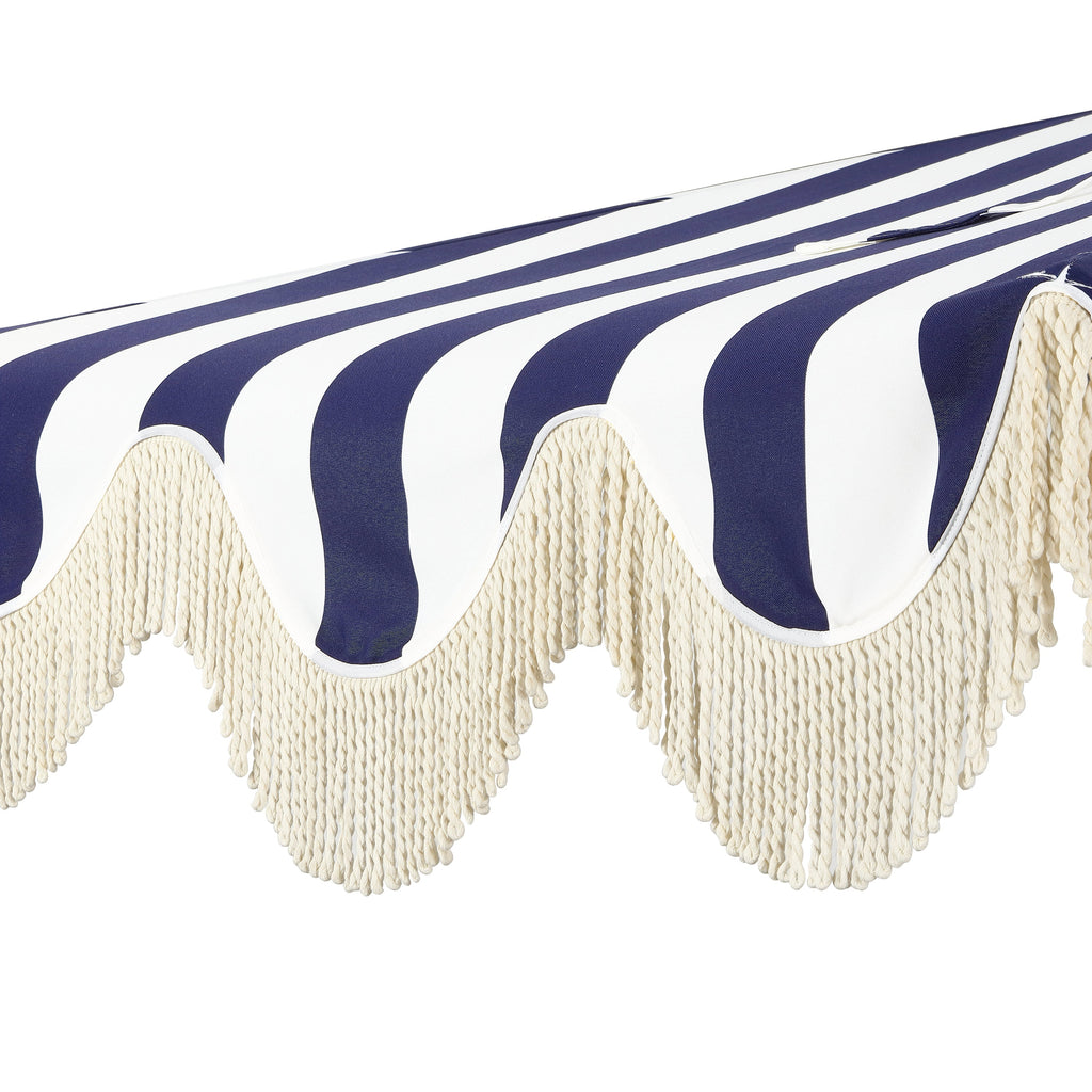 Beverly Stripe Designer Classic Scalloped Fringe Half Market Patio Umbrella with Crank
