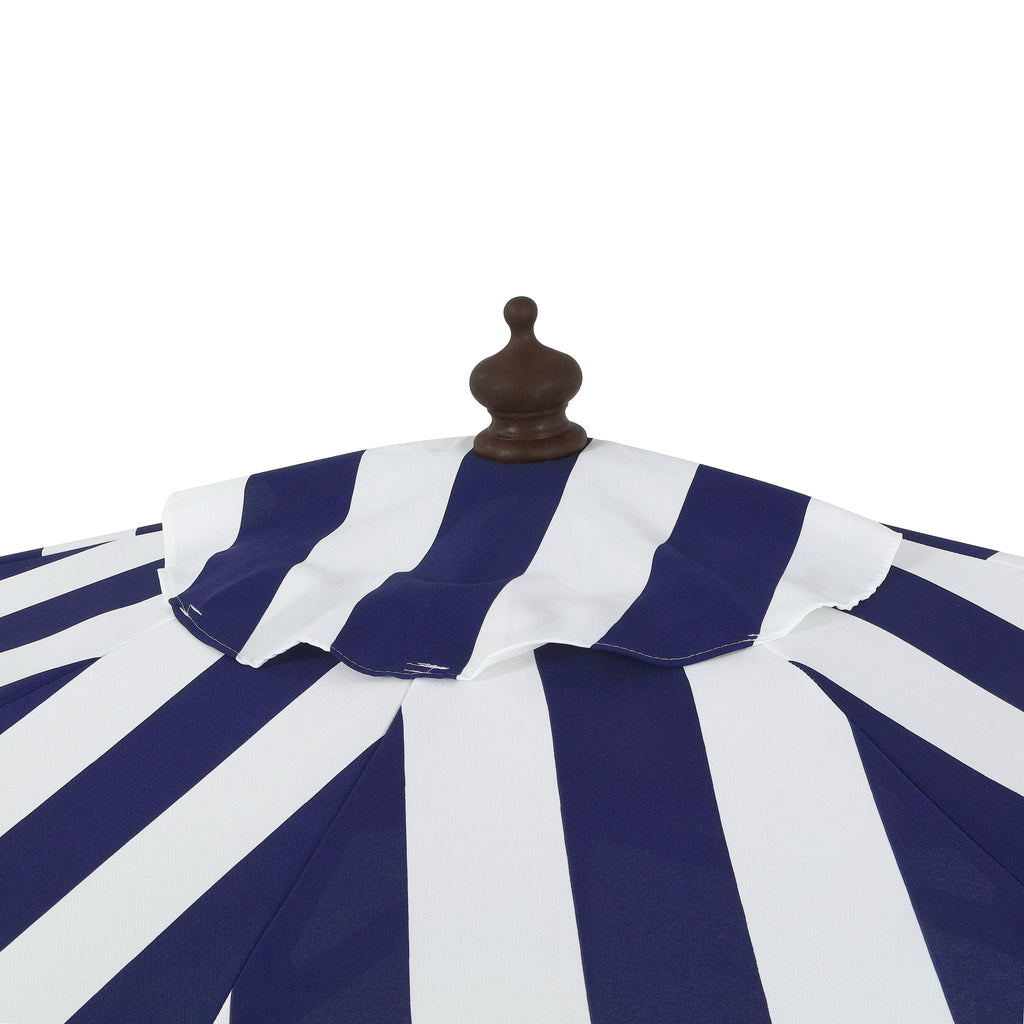 Beverly Stripe Designer Classic Scalloped Fringe Half Market Patio Umbrella with Crank
