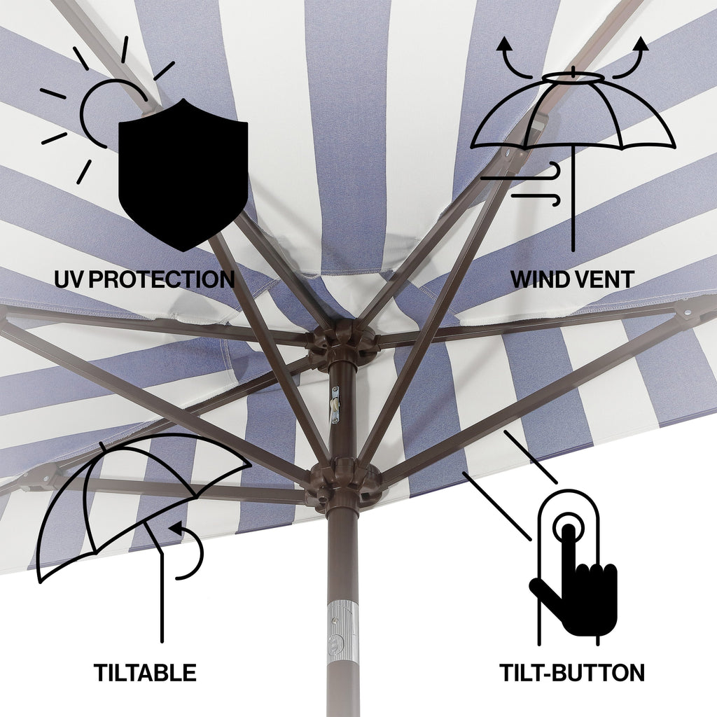 Beverly Stripe Designer Classic Scalloped Fringe Half Market Patio Umbrella with Crank