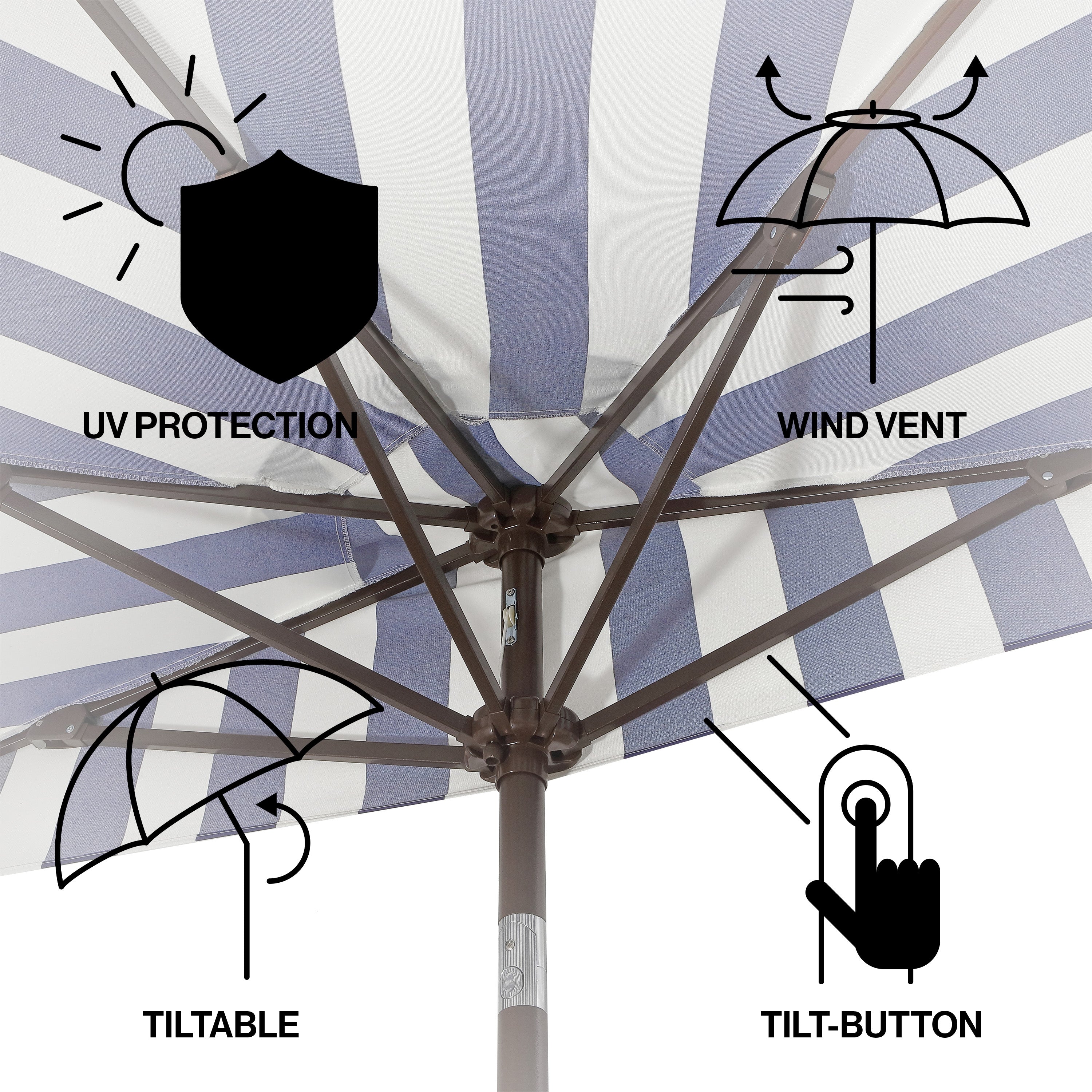 Beverly Stripe Designer Classic Scalloped Fringe Half Market Patio Umbrella with Crank