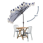 Beverly Stripe Designer Classic Scalloped Fringe Half Market Patio Umbrella with Crank