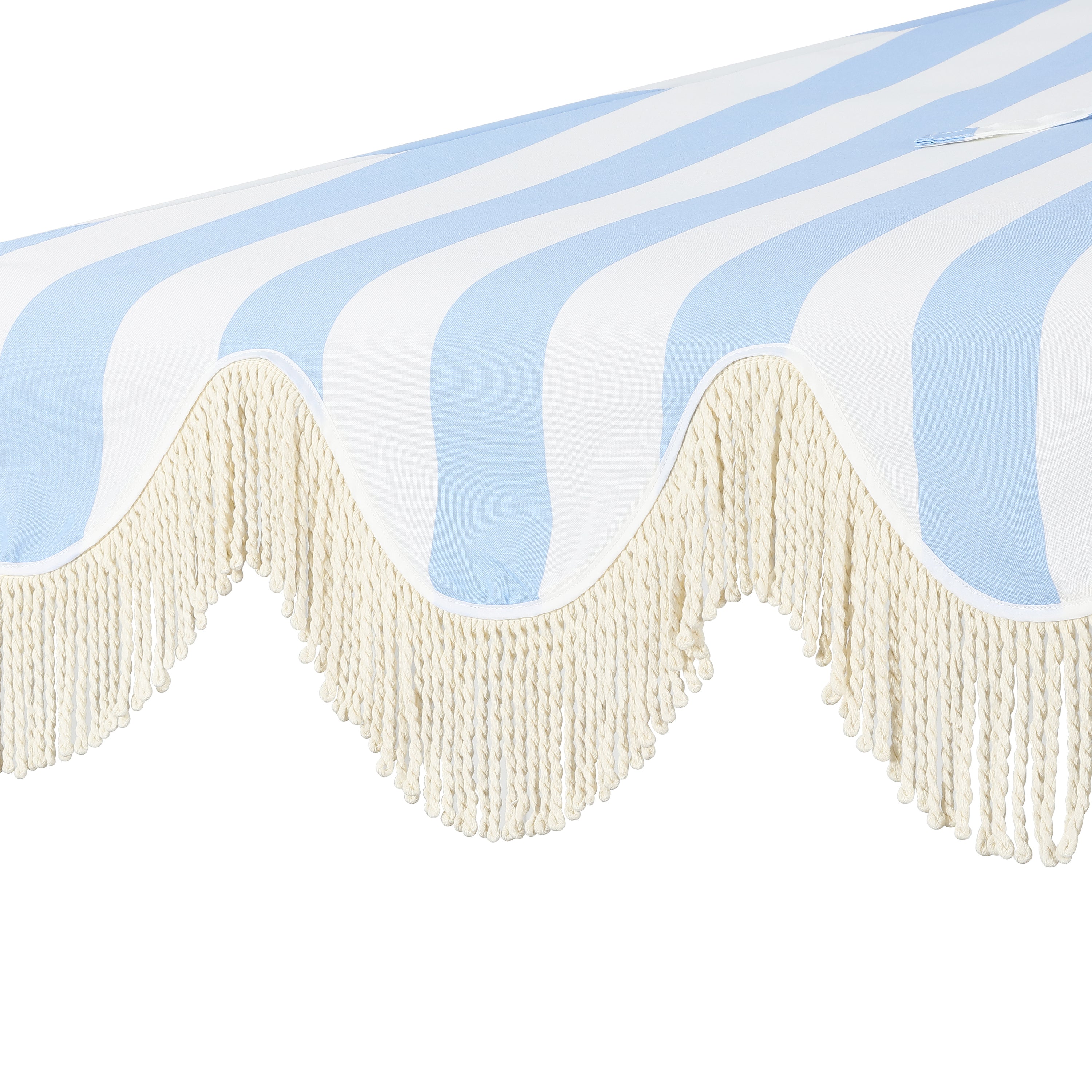 Beverly Stripe Designer Classic Scalloped Fringe Half Market Patio Umbrella with Crank