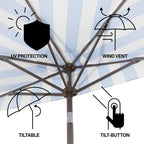 Beverly Stripe Designer Classic Scalloped Fringe Half Market Patio Umbrella with Crank