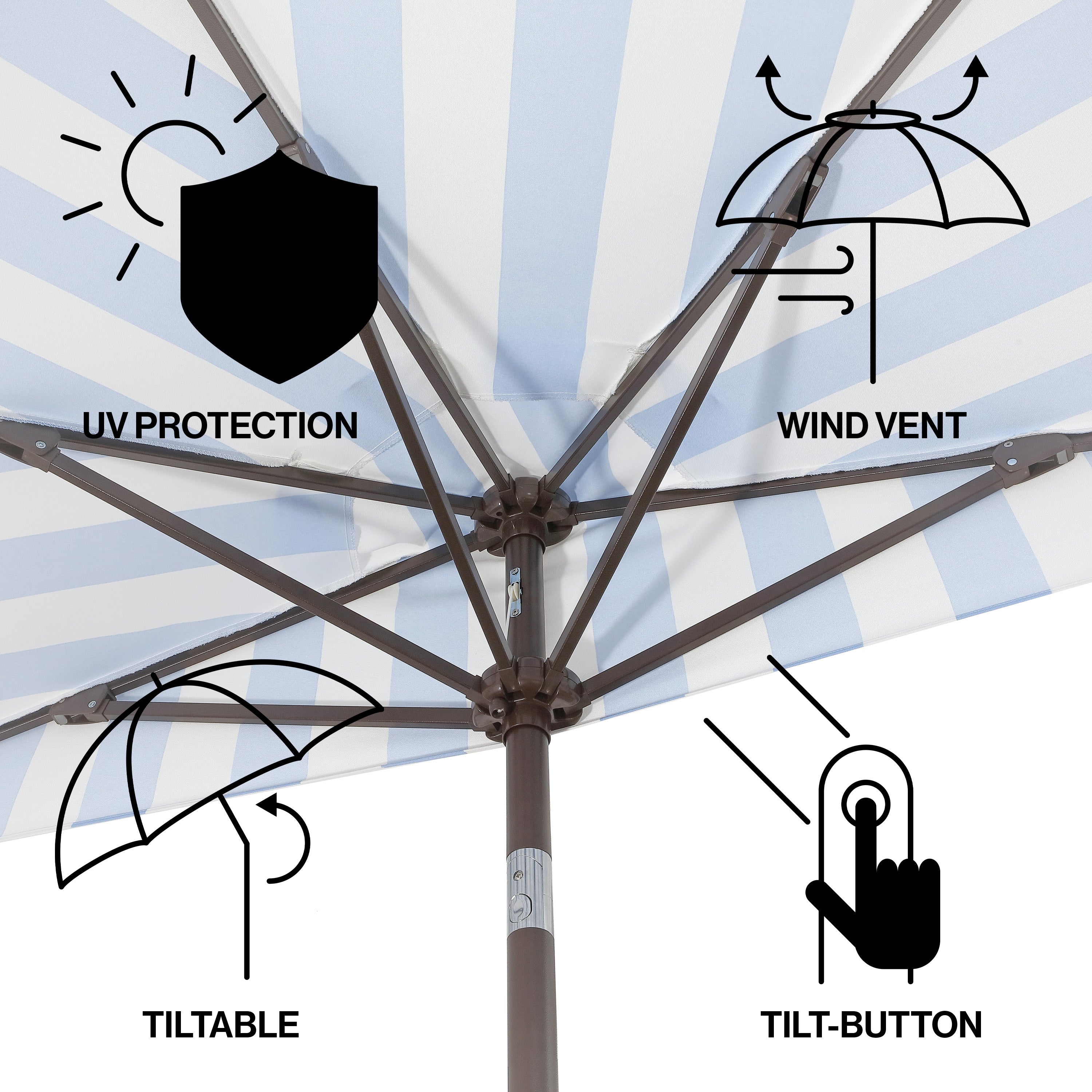 Beverly Stripe Designer Classic Scalloped Fringe Half Market Patio Umbrella with Crank