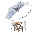 Beverly Stripe Designer Classic Scalloped Fringe Half Market Patio Umbrella with Crank