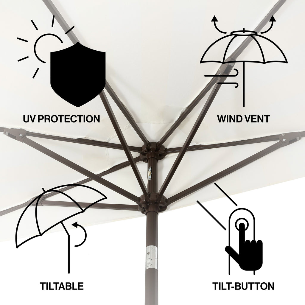 Beverly Designer Classic Scalloped Fringe Half Market Patio Umbrella with Crank