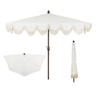 Beverly Designer Classic Scalloped Fringe Half Market Patio Umbrella with Crank