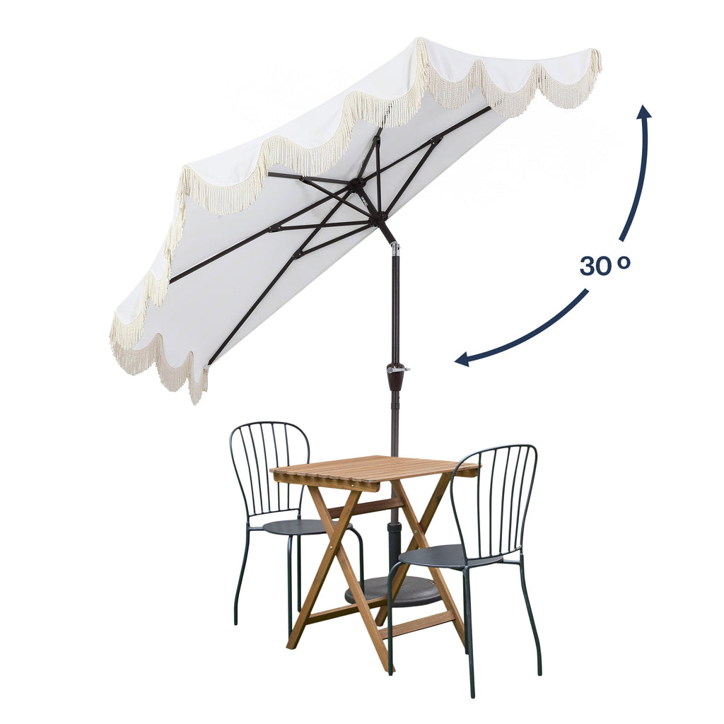 Beverly Designer Classic Scalloped Fringe Half Market Patio Umbrella with Crank