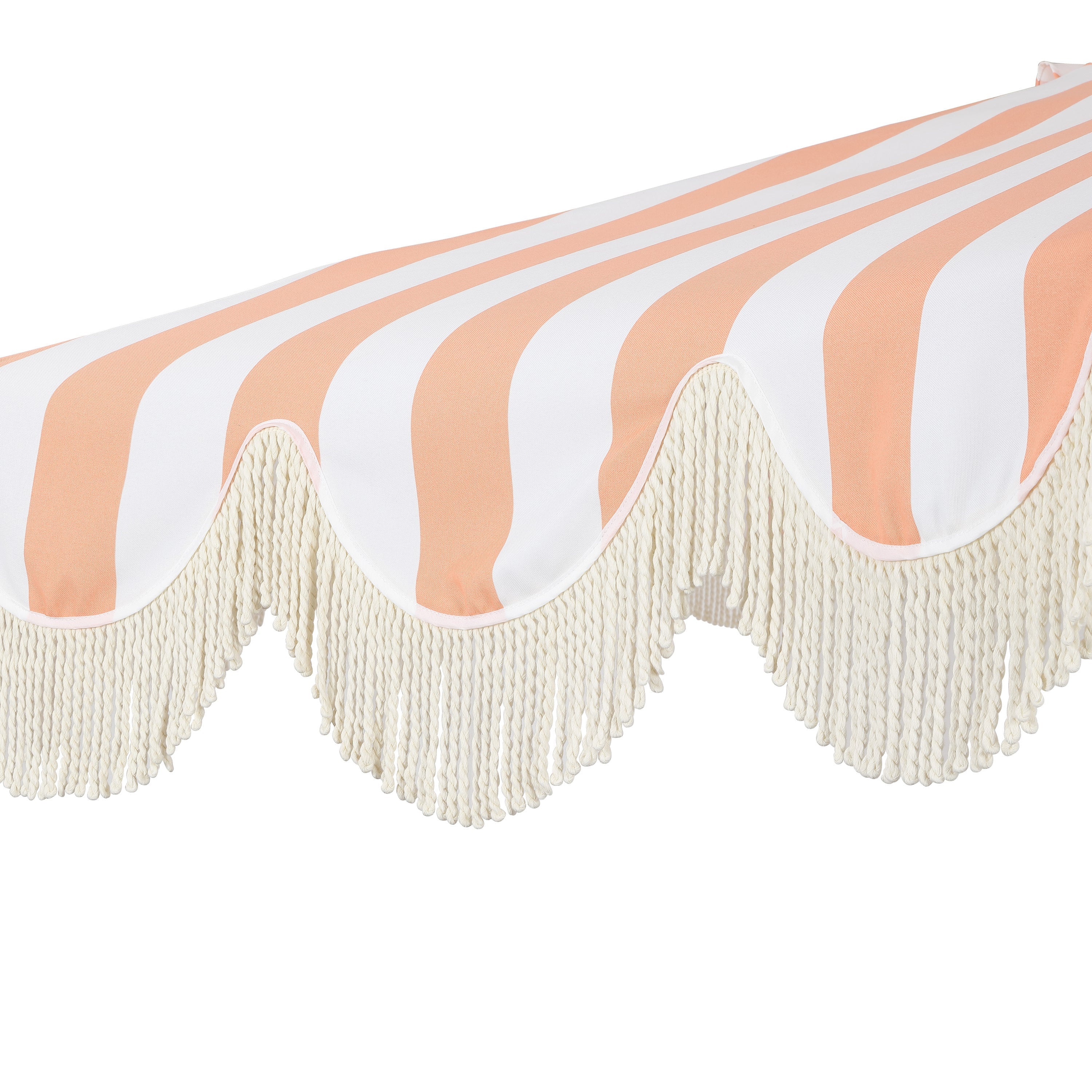 Beverly Stripe Designer Classic Scalloped Fringe Half Market Patio Umbrella with Crank
