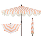 Beverly Stripe Designer Classic Scalloped Fringe Half Market Patio Umbrella with Crank