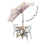Beverly Stripe Designer Classic Scalloped Fringe Half Market Patio Umbrella with Crank